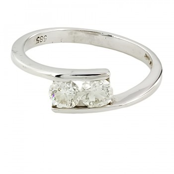 14ct White Gold Diamond 2 Stone Ring Size M